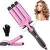YICAIZI Ferro Arricciacapelli 3 botti Beach Waves Ferro ondulato per capelli, 25 mm Piccoli riccioli Ferro arricciacapelli in ceramica Impostazione della temperatura Riscaldamento rapido con guanto, Rosa