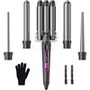 BESTOPE PRO Ferro arricciacapelli 3 fusti di ferro ondulato 5 in 1 - Set di 3 botte per onde grandi, regolazione della temperatura, riscaldamento rapido e guanto, 2 clip, Grigio