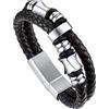 Bandmax Bracciale in Pelle e Acciaio per Uomo, 19 cm, Argento, Portafortuna per Papà e Ragazzo - Idee Regalo