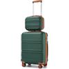 KONO Set 2 Pezzi, Trolley Bagaglio a Mano e Beauty Case, Verde/Marrone