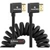 Alvin's Cables Cavo HDMI 8K per Atomos Ninja, 2.1 48Gbps 8K@60Hz 4K@120Hz Cavo a spirale intrecciato ad alta velocità per Sony FS5 FS7,BMPCC, Canon C300 C500, Feelworld, Angolo da destra a destra Nero