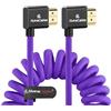 Alvin's Cables Cavo HDMI 8K per Atomos Ninja, 2.1 48Gbps 8K@60Hz 4K@120Hz Cavo a spirale intrecciato ad alta velocità per Sony FS5 FS7,BMPCC,Canon C300 C500, Feelworld, Angolo da destra a destra Viola