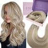 Fshine Extension Capelli Tessitura Highlight Biondo Cenere Con Biondo Candido Extension Capelli Veri Cucitura 35CM 100g Extension Remy Matassa Capelli Bundles Extension Lisci #18P613