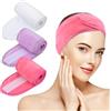 KinHwa Fascia per capelli da donna, regolabile, 3 pezzi | Fascia per capelli in microfibra per lavare il viso, sport, yoga, rosa, viola e bianco