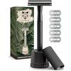 ANYMALE® Rasoio di sicurezza uomini (Edizione Black) incl. 5 x set di lame di ricambio & Ständer - Rasoio umido & da uomo (Zero Waste) metallo con 5 lame