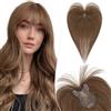 Silk-co Hair Topper Capelli Veri Posticci Donna con Frangia Clip in Extension Toupet 8x11cm Fascia Unica 28cm, Marrone Medio