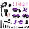 BDSMYOU Sex Toys Bondage Set 28 pezzi,Manette per Coppia,Plug Anale Butt Plug Vibratore,Frustino Bondagerie,Morsetti per Capezzoli,Choker,Ball Gag,Toys Sessuali per Donna Uomini (Viola)