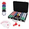 PLAYWUS Valigetta da poker con 500 chip laser, 2 mazzi da poker, 3 bottoni, set completo, valigetta in alluminio nero, dimensioni a scelta, per famiglia, feste, viaggi, casinò