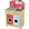 Teamson Kids Little Chef Porto Classico Set da Gioco da Cucina in Legno con funzioni interattive e 4 Finti Accessori da Cucina Rosso/Naturale TD-13595A