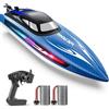 WeFone Barca telecomandata per adulti, 25+ KMH Fast RC Speed Boat con luce LED per bambini, Demo, WF17 Ideale per piscine e laghi giocattolo, 2 batterie ricaricabili per 30-40 minuti (blu)