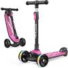 besrey Monopattino Bambino da 3-10 anni, Monopattino 3 Ruote Bambino con Luci, Regolabile in 4 Altezze, Rosa