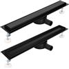 Kasloglow Canalina per doccia 50 cm, set completo nero, in acciaio inox, grondaia per doccia con filtro per capelli, antiodore e sifone girevole a 360°, lunghezza 30-100 cm, per docce a pavimento