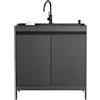 WanLimneo Mobile Lavatoio Lavanderia in Alluminio a Nido d'Ape con Lavello Multifunzione in Acciaio Inox Nero, Lavatoio da Appoggio con Rubinetto e Scarico per Lavanderia e Garage