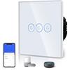 BSEED Interruttore intelligente connesso 3 Gang 1 Via Interruttore Touch (Linea Neutra Richiesta) WiFi Interruttore Vetro 86mm Bianco