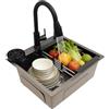 TiryyDrela Lavello da cucina multifunzione, lavello in acciaio inox con rubinetto estraibile 40 cm, lavabile in vetro automatico cestello scolapiatti, dispenser sapone, vassoio rettangolare 50 x 45 cm, da