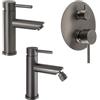 Inbagno Set Miscelatori Lavabo Bidet Doccia Con Deviatore In Acciaio Inox Canna Fucile Garda