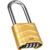 HMF Lucchetto a combinazione con arco alto, lucchetto robusto con codice numerico a 4 cifre in lega di alluminio | 5,6 x 2,6 x 11,7 cm | Or