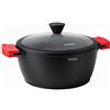 briebe Black Titanium Pentola Induzione Antiaderente Titanio, Casseruola 28cm, Alluminio Fuso, Rivestimento senza PFOA, Coperchio Vetro, Maniglie in Silicone, Vetroceramica, Gas, Forno