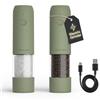 LARS NYSØM Macina Sale e Pepe Elettrico Set da 2, Ricaricabile USB-C, Macinapepe Automatico con Macinatura Regolabile, Macinino in Ceramica, Luce LED, Riempibile (Sage Green)