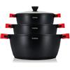 briebe Black Titanium Set Pentole Induzione 6 Pezzi Batteria da Cucina 3 Casseruole Alluminio Fuso, Antiaderente Titanio senza PFOA, Coperchi in Vetro, Manici in Silicone, Tutti i Fornelli, Forno