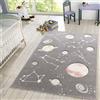 TT Home Tappeto da gioco con stelle e pianeti per la cameretta dei bambini in grigio, Dimensione:80x150 cm
