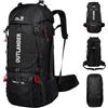 Jwthee Zaino da trekking da 60 litri, zaino da campeggio impermeabile con copertura antipioggia (Nera)