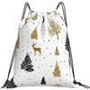 EDPXKL Borsa a sacco con coulisse e motivo albero di Natale dorato con alce, impermeabile, ideale per palestra, nuoto, sport, spiaggia, piscina e scuola, 36x42 cm