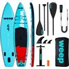Weep SUP-Board Weep Azure2, tavola gonfiabile da stand-up paddle da turismo, 365 cm (12 piedi), stabile e resistente fino a 150 kg, con pagaia 2-in-1, pompa, zaino, pinne e laccio di sicurezza