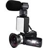 DIGNIFE Videocamera, Videocamera 4K 4 8MP. video digitale for registratore vlog WI-FI da touch screen di camme notte(Standard,Cam Lens Mic Light)