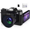 CCZRD Fotocamera digitale Vlogging Videocamera WIFI Webcam Grandangolo Zoom 16X 48MP Fotografia Schermo ribaltabile Cattura Facilmente Momenti Meravigliosi(With 32GB,With 2 Lens)