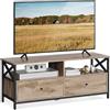 VASAGLE Mobile TV, Tavolino Porta TV fino a 55 Pollici, Lungo 120 cm, 2 Cassetti 2 Ripiani Aperti, 40 x 120 x 50 cm, Soggiorno, Camera da Letto, Struttura in Acciaio, Marrone Rovere e Nero LTV300B50