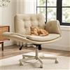 amseatec Sedia Criss Cross con braccioli e ruote, sedia da toeletta in pelle PU, comoda e regolabile, girevole, per computer, ufficio, casa, trucco, camera da letto (bianco crema)