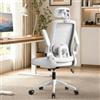 WXJHL Sedia da Ufficio Ergonomica con Supporto Lombare Regolabile, Poggiatesta 3D e Braccioli Ribaltabili, Sedia Scrivania in Rete, Schienale Alto per Ufficio, Studio e Gaming, Bianco