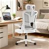 HDHNBA Sedia da Ufficio Ergonomica con Supporto Lombare Adattivo, Sedia da Scrivania in a Rete con Braccioli Ribaltabili e Schienale Reclinabile, Sedia per Computer Alta, Bianco