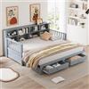 Kebnor Divano letto estraibile legno massello 90/180x190 cm, presa ricarica schienale laterale, 2 cassetti, rete doghe, letto multifunzione pino (grigio)