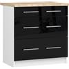 AKORD | Armadio da Cucina con Piano di Lavoro - Oliwia S80 | Mobiletto Base con 3 Cassetti | Mobile Ingresso | Credenza | Penisola | Armadietto | 46 x 80 x 85 cm | Bianco | Nero lucido