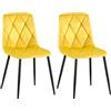 CLP Sedia da pranzo set di 2 Clairton, sedia imbottita con rivestimento trapuntato, struttura in metallo nero, supporto fino a 150 kg Colore:giallo;Materiale:Velluto