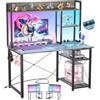 iSunirm Scrivania Gaming con Supporto per Monitor e Ripiano di Stoccaggio,Scrivania Computer con 2 Prese e 2 Porte USB,Scrivanie Moderne per Ufficio e Studio,100x50x75cm,Grigio