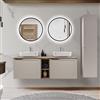 Lomadox Set di mobili da bagno in aupe con rovere vintage, 140 cm, doppio lavabo con mobiletto, 2 lavandini in ceramica, scaffale, specchio a LED, armadio alto
