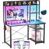 iSunirm Scrivania Gaming con Supporto per Monitor e Ripiano di Stoccaggio,Scrivania Computer con 2 Prese e 2 Porte USB,Scrivanie Moderne per Ufficio e Studio,100x50x75cm,Nero