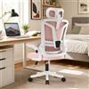 HDHNBA Sedia da Ufficio Ergonomica con Supporto Lombare Adattivo, Sedia da Scrivania in a Rete con Braccioli Ribaltabili e Schienale Reclinabile, Sedia per Computer Alta, Rosa