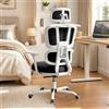 WXJHL Sedia da Ufficio Ergonomica con Doppio Schienale e Supporto Lombare, Poggiatesta e Braccioli Regolabili, Sedia Scrivania in Rete Schienale Alto per Home Office, Studio e Gaming, Nera-Bianco