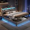 KRYZOR Letto matrimoniale, 160 x 200 cm, con USB e illuminazione LED, letti matrimoniali con contenitore idraulico, letto imbottito con rete a doghe (grigio-a, 160 x 200 cm)