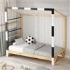 ML DESIGN modern living ML-Design Letto Bambini 80x160 cm in Pino Naturale, Struttura a Forma di Porta da Calcio Pallamano Bianco Nero, Rete a Doghe e Scala, Letto Singolo Sportivo, Lettino Basso per Cameretta