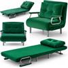 BAKAJI Poltrona Letto Singolo Reclinabile 3 in 1, Divano Convertibile Chaise Lounge con Seduta Imbottita e Rivestimento Velluto a Coste, Poltroncina Salvaspazio Relax 80 x 68 x 82 cm (Verde)
