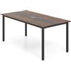 GIANTEX Tavolo da conferenza, 180 x 90 cm, con foro cavo, gambe in metallo, extra lungo, per sala riunioni, sala riunioni, marrone rustico, per 8-10 persone
