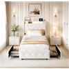 CXHLXYR Letto imbottito 90 x 200, letto matrimoniale con 2 cassetti, letto singolo con LED, letto per ragazzi con USB, letto funzionale, letto con vano portaoggetti letto Contenitore per adolescenti