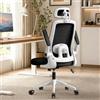 WXJHL Sedia da Ufficio Ergonomica con Supporto Lombare Regolabile, Poggiatesta 3D e Braccioli Ribaltabili, Sedia Scrivania in Rete, Schienale Alto per Ufficio, Studio e Gaming, Nera-Bianco