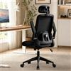 WXJHL Sedia da Ufficio Ergonomica con Supporto Lombare Regolabile, Poggiatesta 3D e Braccioli Ribaltabili, Sedia Scrivania in Rete, Schienale Alto per Ufficio, Studio e Gaming, Nera
