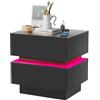 Lvhecforhm Comodino con Presa e Porta USB, Comodino con illuminazione LED Regolabile, Nero lucido Frontale, Moderno Intelligente Comodini Camera da Letto con 2 Cassetti, 45x35x47cm